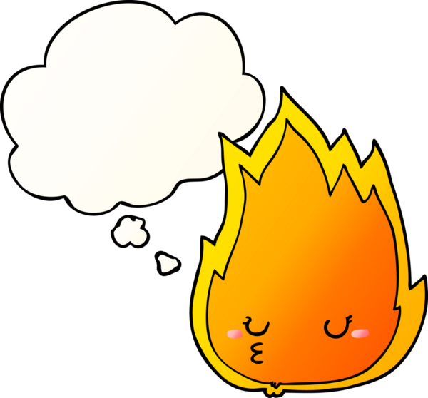 Düşünce baloncuğu olan, bir insan tarafından çizilmiş tatlı çizgi film ateşi.