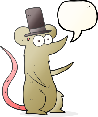 Bir insan tarafından çizilmiş silindir şapkalı serbest konuşma balonu çizgi film faresi.