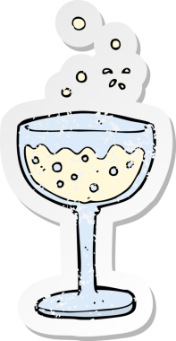 Bir insan tarafından çizilmiş köpüklü bir şarabın retro sıkıntılı çıkartması.