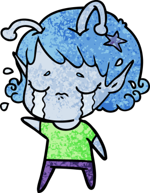 Bir insan tarafından çizilmiş ağlayan uzaylı kız çizgi filmi.