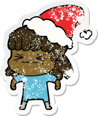 Bir insan tarafından çizilmiş Noel Baba şapkası giymiş bir kadının el yazısı.