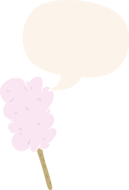 Çizgi film çubuğunda çubuk şekeri ve bir insan tarafından çizilmiş retro tarzı konuşma balonu.