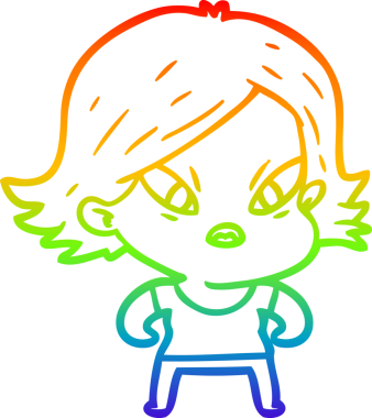 Çizgi film çizen gökkuşağı gradyanı bir insan tarafından çizilmiş stresli kadın.