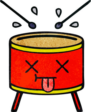 Bir insan tarafından çizilmiş eski grunge desenli davul karikatürü.