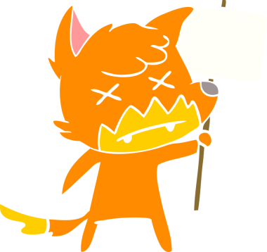 Düz renkli karikatür ölü tilki. Protesto işareti bir insan tarafından çizilmiş.