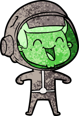 Bir insan tarafından çizilmiş mutlu astronot çizgi filmi.