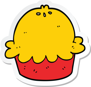 Bir insan tarafından çizilmiş bir karikatür pastasının etiketi.