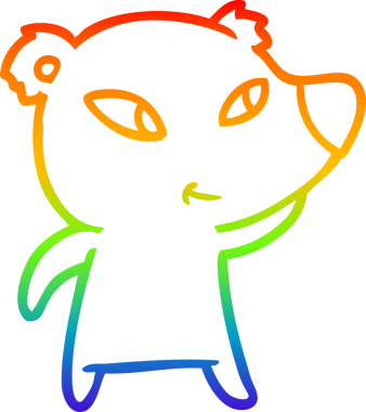 Gökkuşağı gradyanı çizimi. Bir insan tarafından çizilmiş şirin bir ayı çizgi filmi.