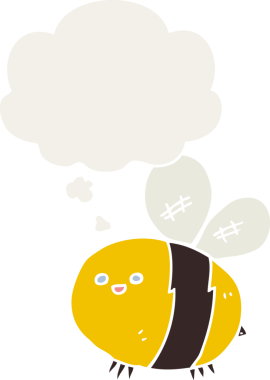 Düşünce baloncuğu olan çizgi film arısı insan tarafından çizilmiş.