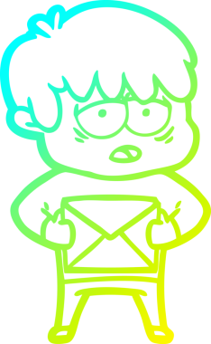 Soğuk bir çizgi film çizimi. Bir insan tarafından çizilmiş, yorgun bir çocuk.