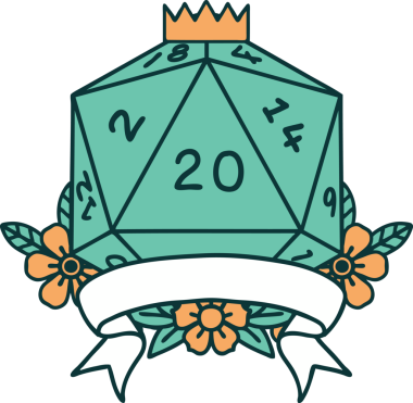 Retro Dövme Biçimi Doğal 20 kritik vuruş D20 zar bir insan tarafından çizildi