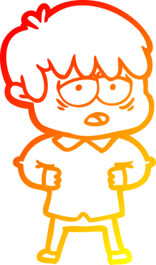 Bir insan tarafından çizilmiş, bitkin bir çocuğun sıcak çizgi çizimi.