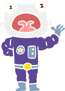 Düz renkli çizgi film. Bir insan tarafından çizilmiş garip uzaylı dalgası.