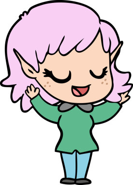 Bir insan tarafından çizilmiş mutlu elf kızı.