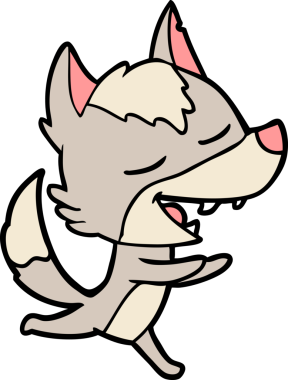 Bir insan tarafından çizilmiş gülen bir kurt.