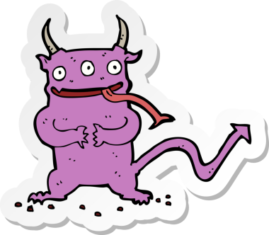 Bir insan tarafından çizilmiş küçük bir iblisin çıkartması.