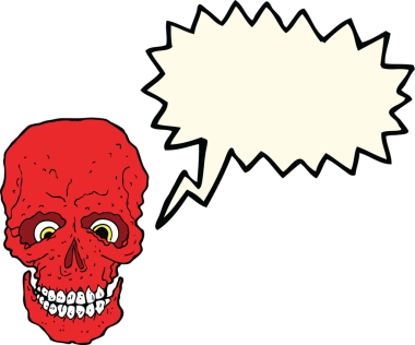 Bir insan tarafından çizilmiş düşünce baloncuklu garip kafatası.