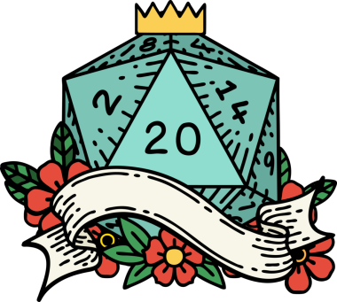 Retro Dövme Biçimi Doğal 20 D20 zar bir insan tarafından çizildi