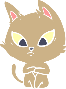 Bir insan tarafından çizilmiş düz renkli çizgi film kedisi.