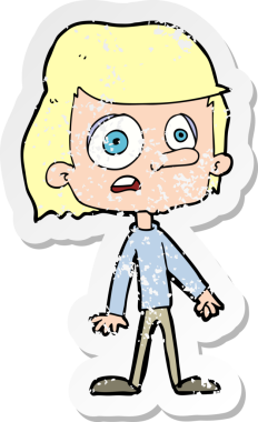 Bir insan tarafından çizilmiş endişeli bir çizgi filmin gerilimli çıkartması.