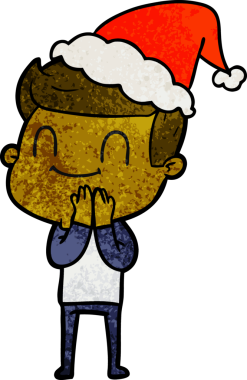 Bir insan tarafından çizilmiş, dost canlısı, Noel Baba şapkalı bir adamın el çizimi karikatürü.