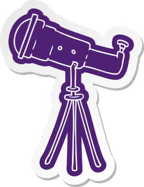 Bir insan tarafından çizilmiş büyük bir teleskobun karikatür çıkartması.