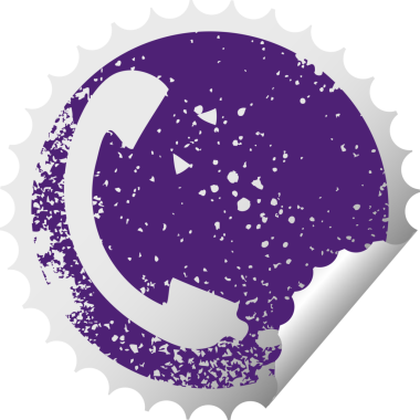 Bir insan tarafından çizilmiş bir telefon alıcısının sıkıntılı, dairesel soyulan etiketi.