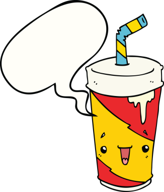 Bir insan tarafından çizilmiş konuşma balonlu soda bardağı.