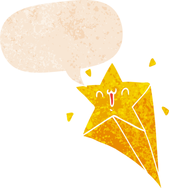 Bir insan tarafından çizilmiş grunge dertli retro tarzı ile konuşma baloncuğu ile çizgi film yıldızı kayıyor