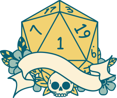 Retro Dövme Biçimi Doğal Bir d20 zar bir insan tarafından çizildi