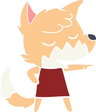 Bir insan tarafından çizilmiş düz renkli tilki kız çizimi.