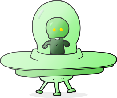 Bir insan tarafından çizilmiş uçan dairede çizilmiş bir uzaylı çizimi.