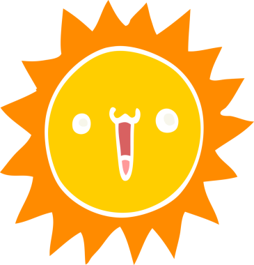 Bir insan tarafından çizilmiş düz renkli çizgi film güneşi