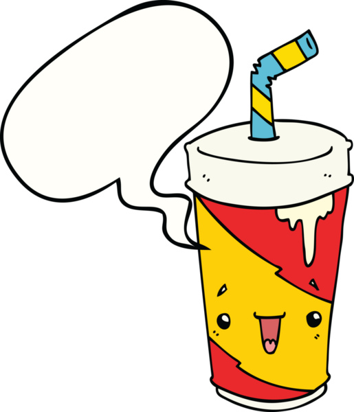 Bir insan tarafından çizilmiş konuşma balonlu soda bardağı.