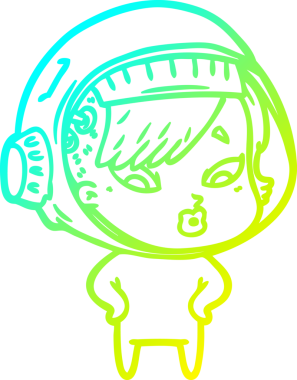 Bir insan tarafından çizilmiş soğuk gradyan çizgili astronot kadın çizimi.