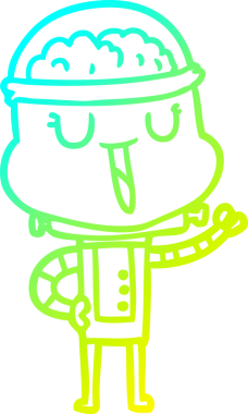 Bir insan tarafından çizilmiş mutlu çizgi film robotu çizimi.