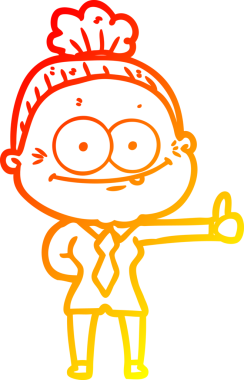 Bir insan tarafından çizilmiş mutlu, yaşlı bir kadının sıcak çizgi çizimi.