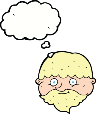 Bir insan tarafından çizilmiş düşünce balonlu sakallı bir adam.