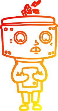 Bir insan tarafından çizilen çizgi film robotunun sıcak çizgi çizimi