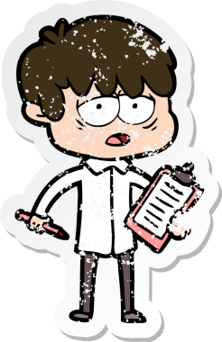 Bir insan tarafından çizilmiş bitkin bir çizgi film karakterinin sıkıntılı çıkartması.