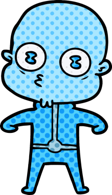 Bir insan tarafından çizilmiş garip kel uzay adamı çizgi filmi.