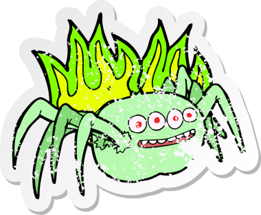 Bir insan tarafından çizilmiş ürkünç bir örümceğin gerilmiş çıkartması.