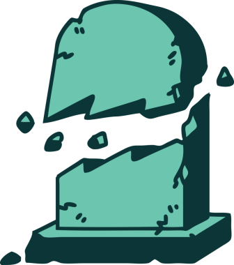 Bir insan tarafından çizilmiş kırık bir mezar taşının sembolik dövmesi.