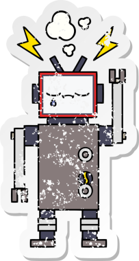 Bir insan tarafından çizilmiş sevimli bir robot çizgi film çıkartması.