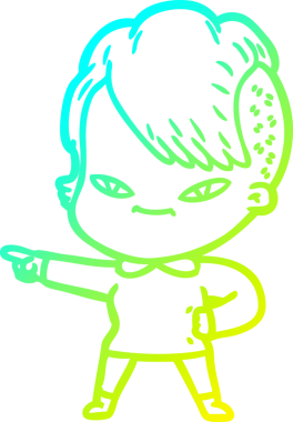 Hipster saç kesimi bir insan tarafından çizilmiş hoş bir çizgi film kızı çizimi.