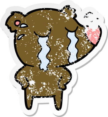 Bir insan tarafından çizilmiş ağlayan kutup ayısı karikatürünün sıkıntılı çıkartması