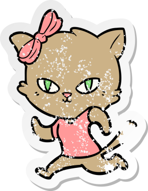 Bir insan tarafından çizilmiş şirin bir çizgi film kedisinin sıkıntılı çıkartması.