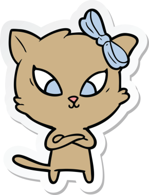 Bir insan tarafından çizilmiş çizgi film kedisinin çıkartması.