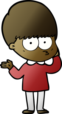 Bir insan tarafından çizilmiş tuhaf çizgi film çocuğu.