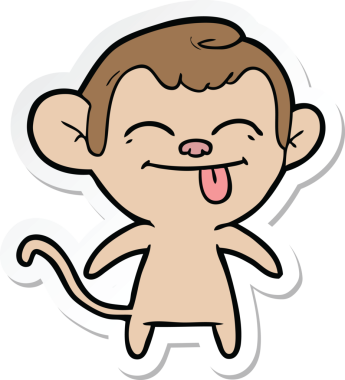 Bir insan tarafından çizilmiş komik bir maymun çıkartması.